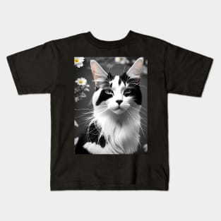 Black and White Cat - Modern Digital Art Kids T-Shirt